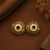 Emerald Ivory Antique Gold Statement Stud Earrings