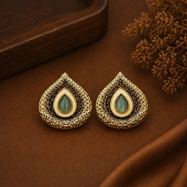 Sage Drop Antique Gold Statement Stud Earrings