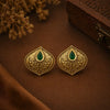 Royal Emerald Drop Antique Gold Statement Stud Earrings