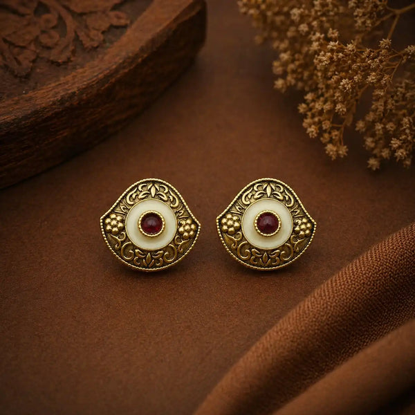 Ivory Charm Antique Gold Stud Earrings