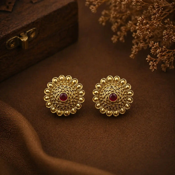 Royal Sunburst Antique Gold Stud Earrings