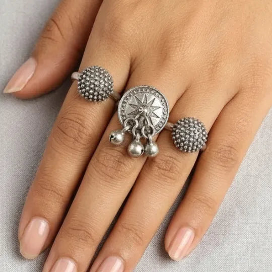 Oxidized Tribal Multi-Disc Statement Ring for Women – Boho Ethnic Jewellery