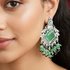 Emerald Green Stone Statement Earrings with Silver Detailing