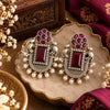 Deep Wine Maroon Brass Peacock Motif Statement Earring
