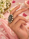 Peachy Pink Tribal Silver Statement Ring with Floral Motif