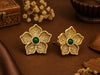 Emerald Blossom Antique Gold Petite Floral Stud Earrings