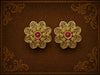 Antique Floral Ruby Stud Earrings – Vintage Gold Finish