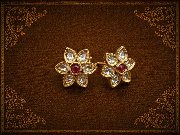 Floral Kundan Stud Earrings - Classic Gold Finish