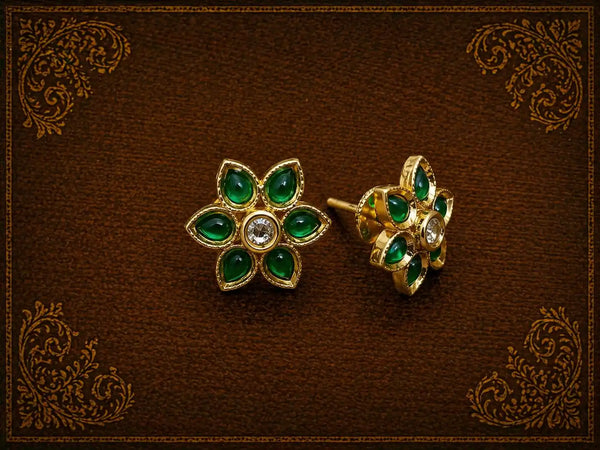 Floral Kundan Stud Earrings – Classic Gold Finish