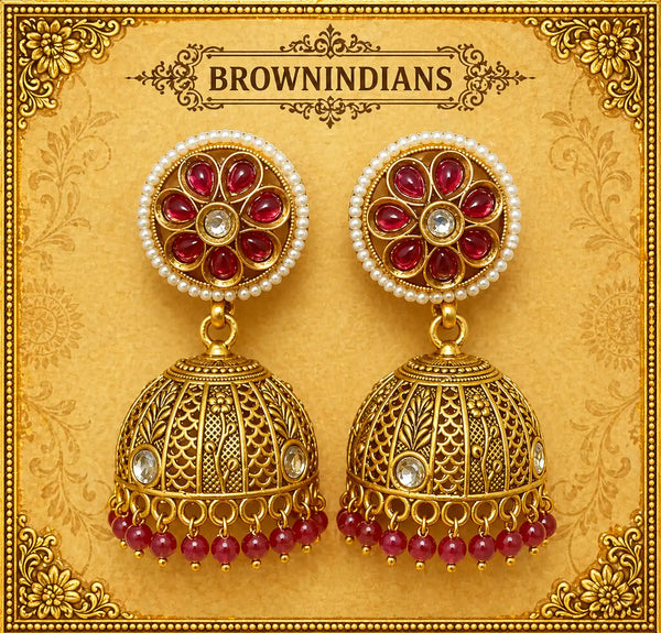 Gulrooh Ruby Pearl Jhumka Earrings