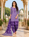 Royal Purple Cotton Printed Patiala Suit Set with Dupatta