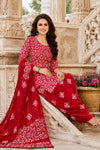 Classic Red Cotton Printed Patiala Suit Set with Dupatta