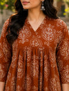 Rust Ethnic Printed Cotton Cord Set