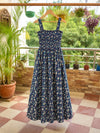 Neera Blue Floral Motifs Cotton Smocked Fit & Flare Dress
