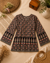 Black Ajrakh Geometric Bell Sleeve Kurti Top
