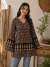 Black Ajrakh Geometric Bell Sleeve Kurti Top