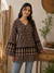 Black Ajrakh Geometric Bell Sleeve Kurti Top