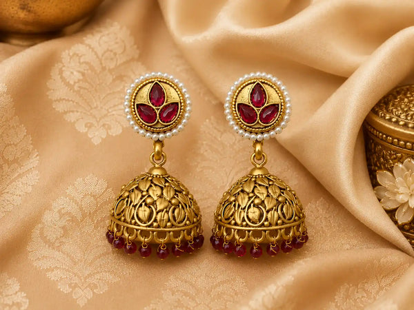 Ruhanika Ruby Jhumka Earrings