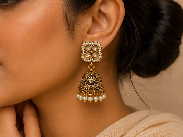 Noorika Pearl Drop Jhumka Earrings