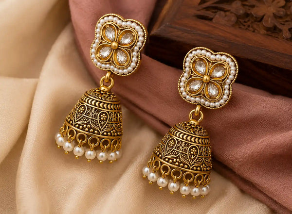 Noorika Pearl Drop Jhumka Earrings