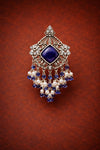 Royal Blue Stone Statement Drop Earrings with Pearl Bead Detailing