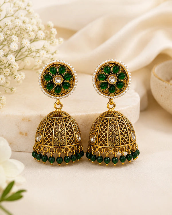 Zareen Emerald Jhumka Earrings
