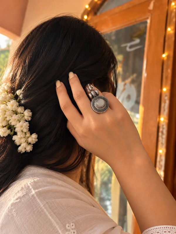 Celestial Moonstone & Trident Statement Ring