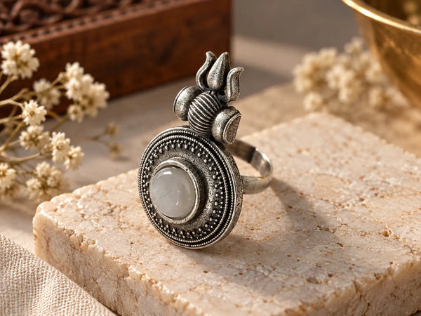 Celestial Moonstone & Trident Statement Ring
