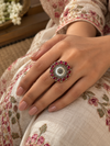 Crimson Medallion Oxidized Statement Ring