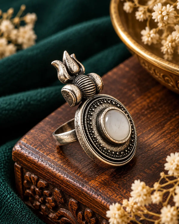 Celestial Moonstone & Trident Statement Ring