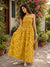 Mustard Yellow Floral Motifs Cotton Smocked Fit & Flare Dress