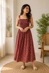 Aarvi Red Cotton Fit & Flare Dress for Women