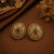 Royal Medallion Antique Gold Stud Earrings with Ruby Accent