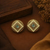 Ivory Square Antique Gold Stud Earrings with Sage Crystal