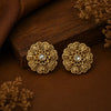 Golden Bloom Antique Floral Stud Earrings with Crystal Center