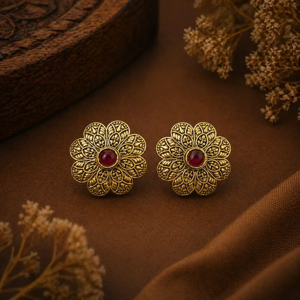 Blossom Antique Gold Floral Stud Earrings