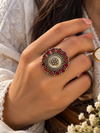 Crimson Medallion Oxidized Statement Ring