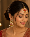 Traditional Red Kundan Pearl Drop Earrings & Maang Tikka Set for Women | Wedding, Festive & Ethnic Wear | BrownIndian