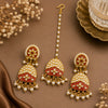 Traditional Red Kundan Pearl Drop Earrings & Maang Tikka Set for Women | Wedding, Festive & Ethnic Wear | BrownIndian