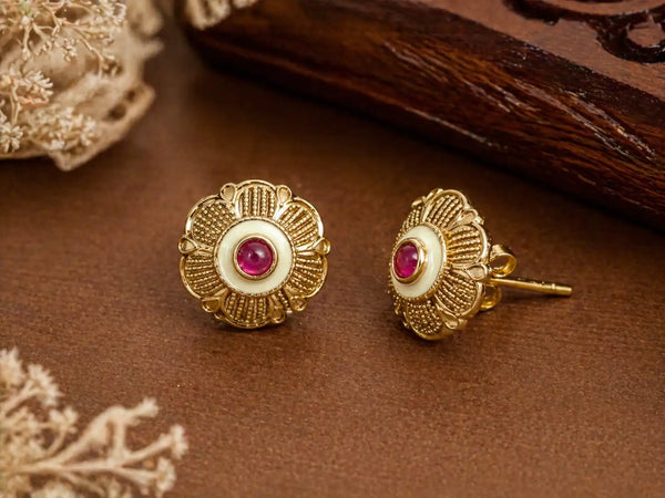 Ivory Antique Gold Classic Stud Earrings