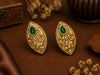 Emerald Leaf Antique Gold Slim Stud Earrings