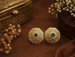 Emerald Mandala Antique Gold Statement Stud Earrings