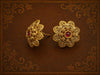 Antique Floral Ruby Stud Earrings – Vintage Gold Finish