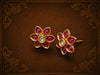 Ruby Blossom Floral Stud Earrings – Gold Finish