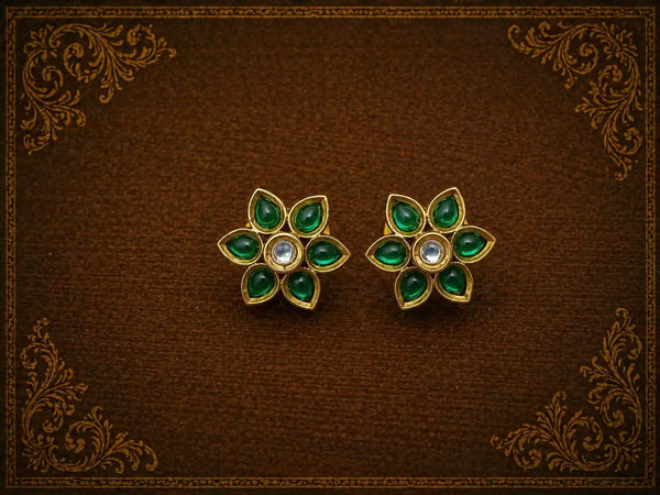 Floral Kundan Stud Earrings – Classic Gold Finish