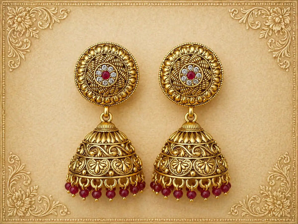 Rajnidhi Ruby Jhumka Earrings