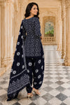 Midnight Navy Cotton Printed Patiala Suit Set with Dupatta