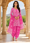Rani Pink Cotton Printed Patiala Suit Set with Dupatta