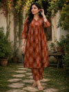Rust Ethnic Printed Cotton Cord Set