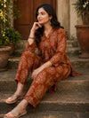 Rust Ethnic Printed Cotton Cord Set